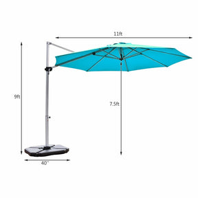11 FT Patio Offset Cantilever Umbrella 360° Rotation Tilt with Cross Base & Crank Handle
