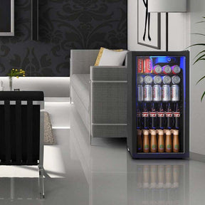 120 Can Beverage Refrigerator Cooler, 3.2 Cu.Ft Built-In & Freestanding Beer Wine Soda Drink Mini Fridge w/ Glass Door, LED Light, Adjustable Shelves