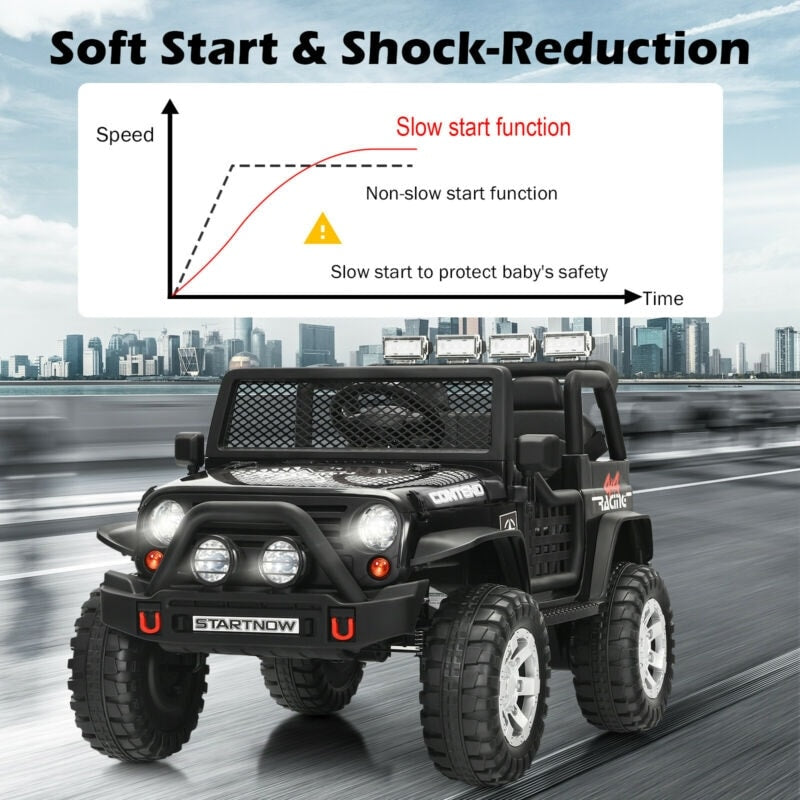 12V 2-Seater Kids Ride On Truck Electric Jeep Car with Remote Control, Spring Suspension, Rocking Function, LED Lights & Bluetooth Music