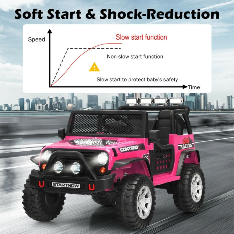 12V 2-Seater Kids Ride On Truck Electric Jeep Car with Remote Control, Spring Suspension, Rocking Function, LED Lights & Bluetooth Music