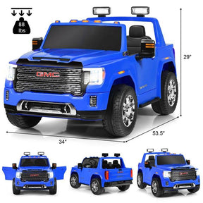 2-Seater GMC Licensed Kids Ride On Car 12V Battery Powered Electric Riding Toy Truck with Storage Box