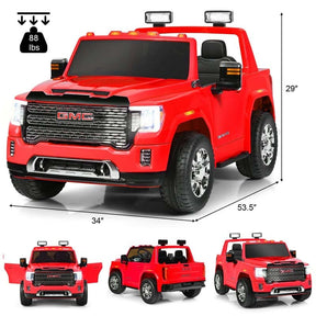 2-Seater GMC Licensed Kids Ride On Car 12V Battery Powered Electric Riding Toy Truck with Storage Box