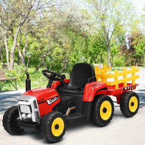 12V Kids Ride On Tractor with Detachable Trailer, 3-Gear Ground Loader & Remote Control, Riding Toy Tractor Electric Vehicle for Ages 3+