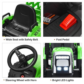 12V Kids Ride On Tractor with Detachable Trailer, 3-Gear Ground Loader & Remote Control, Riding Toy Tractor Electric Vehicle for Ages 3+