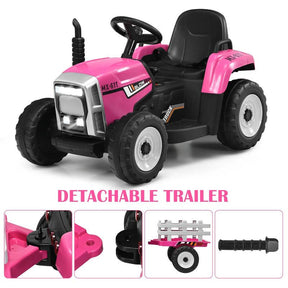 12V Kids Ride On Tractor with Detachable Trailer, 3-Gear Ground Loader & Remote Control, Riding Toy Tractor Electric Vehicle for Ages 3+