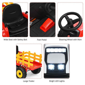 12V Kids Ride On Tractor with Detachable Trailer, 3-Gear Ground Loader & Remote Control, Riding Toy Tractor Electric Vehicle for Ages 3+