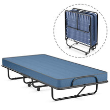 Twin Folding Bed w/ 5" Memory Foam Mattress, Portable Rollaway Guest Bed on Wheels, Heavy Duty Steel Frame, Space-Saving Design, Made in Italy