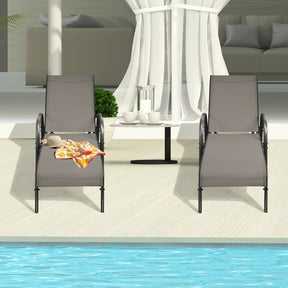 2 PCS Outdoor Chaise Lounges, 5-Position Adjustable Patio Reclining Chairs w/ Armrests, Heavy Duty Steel Sun Loungers for Pool, Yard, Beach