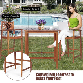 3 Pcs Acacia Wood Dining Set Outdoor Patio Bar Table Set Bistro Set with Two Bar Stools
