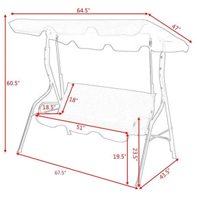 3-Person Cushioned Metal Outdoor Patio Porch Swing Chair Bench Glider with Adjustable Awing Canopy