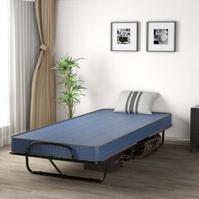 Twin Folding Bed w/ 5" Memory Foam Mattress, Portable Rollaway Guest Bed on Wheels, Heavy Duty Steel Frame, Space-Saving Design, Made in Italy