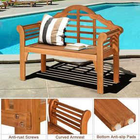 49" Folding Outdoor Eucalyptus Wood Bench, 2-Person Foldable Solid Wood Park Garden Patio Loveseat Chair with Backrest & Armrests for Porch Backyard