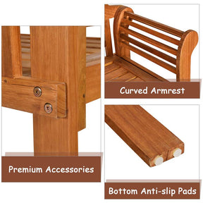 49" Folding Outdoor Eucalyptus Wood Bench, 2-Person Foldable Solid Wood Park Garden Patio Loveseat Chair with Backrest & Armrests for Porch Backyard