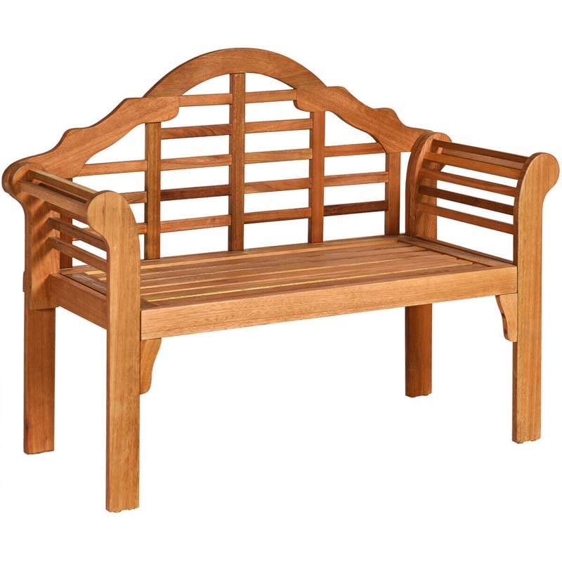 49" Folding Outdoor Eucalyptus Wood Bench, 2-Person Foldable Solid Wood Park Garden Patio Loveseat Chair with Backrest & Armrests for Porch Backyard