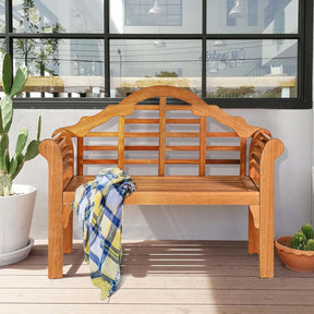 49" Folding Outdoor Eucalyptus Wood Bench, 2-Person Foldable Solid Wood Park Garden Patio Loveseat Chair with Backrest & Armrests for Porch Backyard