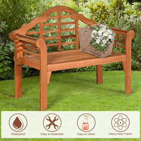 49" Folding Outdoor Eucalyptus Wood Bench, 2-Person Foldable Solid Wood Park Garden Patio Loveseat Chair with Backrest & Armrests for Porch Backyard