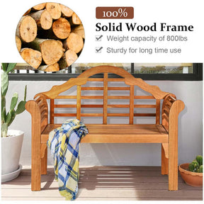 49" Folding Outdoor Eucalyptus Wood Bench, 2-Person Foldable Solid Wood Park Garden Patio Loveseat Chair with Backrest & Armrests for Porch Backyard