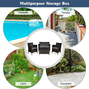 4 Piece Wicker Patio Conversation Set with Tempered Glass Coffee Table, Loveseat & Cushions, Outdoor Rattan Sofa Set for Backyard Lawn