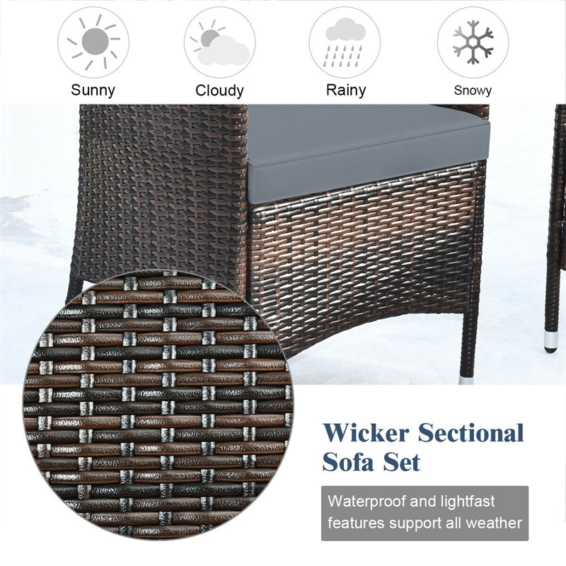 4 Piece Wicker Patio Conversation Set with Tempered Glass Coffee Table, Loveseat & Cushions, Outdoor Rattan Sofa Set for Backyard Lawn