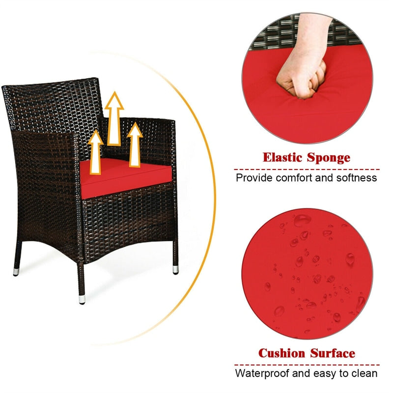 4 Piece Wicker Patio Conversation Set with Tempered Glass Coffee Table, Loveseat & Cushions, Outdoor Rattan Sofa Set for Backyard Lawn