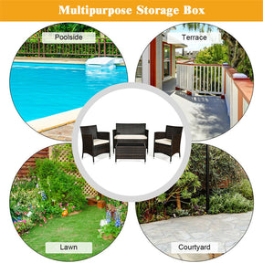 4 Piece Wicker Patio Conversation Set with Tempered Glass Coffee Table, Loveseat & Cushions, Outdoor Rattan Sofa Set for Backyard Lawn
