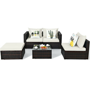 5 Pcs Rattan Wicker Outdoor Patio Sectional Furniture Set with Coffee Table & Cushions