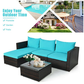 5 Pcs Rattan Wicker Outdoor Patio Sectional Furniture Set with Coffee Table & Cushions