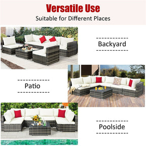 7 Pcs Rattan Patio Sectional Couch Set Outdoor Wicker Furniture Set with Cushions & Coffee Table