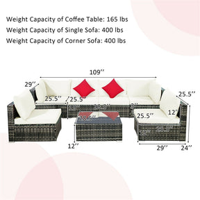 7 Pcs Rattan Patio Sectional Couch Set Outdoor Wicker Furniture Set with Cushions & Coffee Table