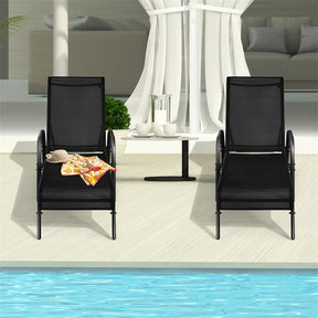 2 PCS Outdoor Chaise Lounges, 5-Position Adjustable Patio Reclining Chairs w/ Armrests, Heavy Duty Steel Sun Loungers for Pool, Yard, Beach