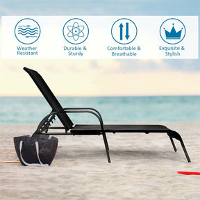 2 PCS Outdoor Chaise Lounges, 5-Position Adjustable Patio Reclining Chairs w/ Armrests, Heavy Duty Steel Sun Loungers for Pool, Yard, Beach