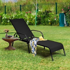 2 PCS Outdoor Chaise Lounges, 5-Position Adjustable Patio Reclining Chairs w/ Armrests, Heavy Duty Steel Sun Loungers for Pool, Yard, Beach
