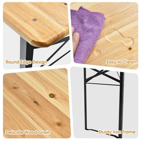 3 Pcs Folding Picnic Table Bench Set, 70" Portable Beer Table with Seating Set, Wooden Top Outdoor Dining Table Set