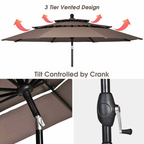 10FT 3 Tier Patio Market Umbrella with Crank & Easy Tilt, Double Vented Outdoor Table Umbrella for Backyard, Poolside, Deck,