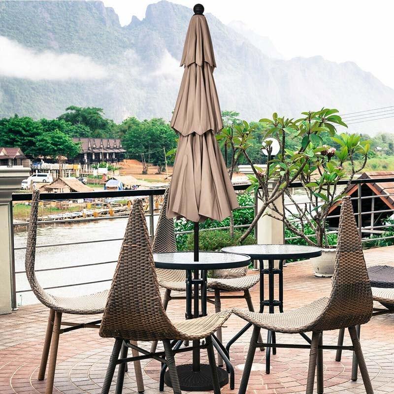 10FT 3 Tier Patio Market Umbrella with Crank & Easy Tilt, Double Vented Outdoor Table Umbrella for Backyard, Poolside, Deck,