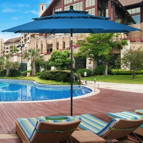 10FT 3 Tier Patio Market Umbrella with Crank & Easy Tilt, Double Vented Outdoor Table Umbrella for Backyard, Poolside, Deck,
