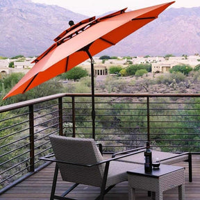 10FT 3 Tier Patio Market Umbrella with Crank & Easy Tilt, Double Vented Outdoor Table Umbrella for Backyard, Poolside, Deck,