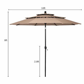 10FT 3 Tier Patio Market Umbrella with Crank & Easy Tilt, Double Vented Outdoor Table Umbrella for Backyard, Poolside, Deck,