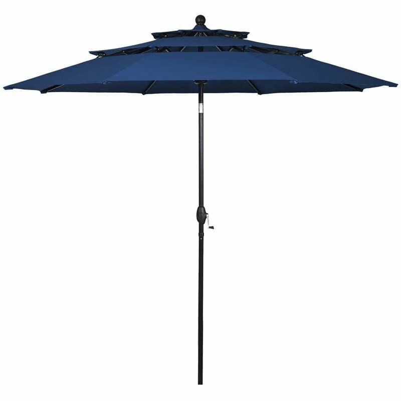 10FT 3 Tier Patio Market Umbrella with Crank & Easy Tilt, Double Vented Outdoor Table Umbrella for Backyard, Poolside, Deck,