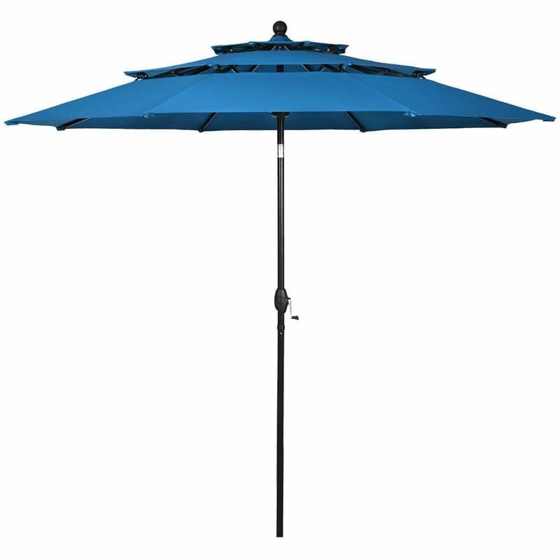 10FT 3 Tier Patio Market Umbrella with Crank & Easy Tilt, Double Vented Outdoor Table Umbrella for Backyard, Poolside, Deck,