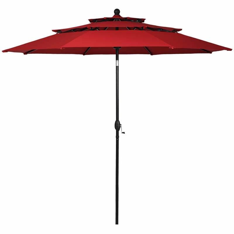 10FT 3 Tier Patio Market Umbrella with Crank & Easy Tilt, Double Vented Outdoor Table Umbrella for Backyard, Poolside, Deck,