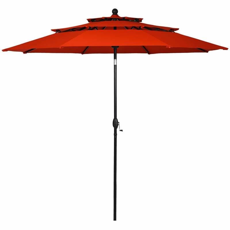 10FT 3 Tier Patio Market Umbrella with Crank & Easy Tilt, Double Vented Outdoor Table Umbrella for Backyard, Poolside, Deck,