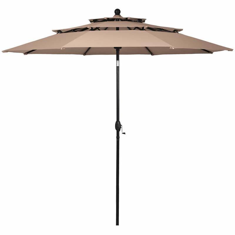 10FT 3 Tier Patio Market Umbrella with Crank & Easy Tilt, Double Vented Outdoor Table Umbrella for Backyard, Poolside, Deck,