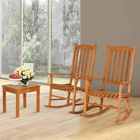 3 Piece Eucalyptus Wood Patio Rocking Chair Set, Outdoor Rocker Bistro Set with Coffee Table for Backyard, Balcony