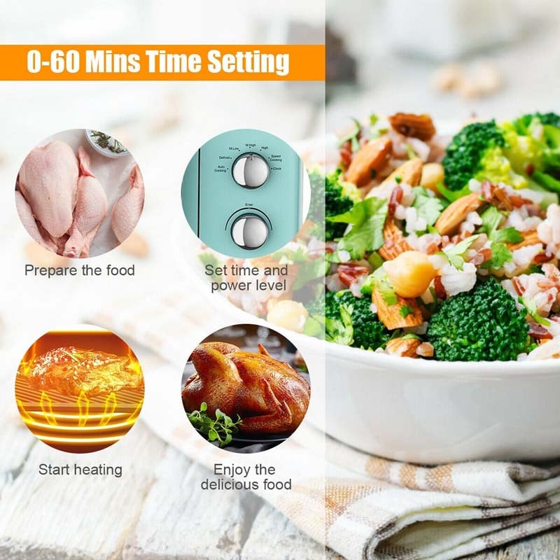 0.9Cu.ft Retro Countertop Microwave Oven 900W with Defrost & Auto Cooking Function, Glass Turntable