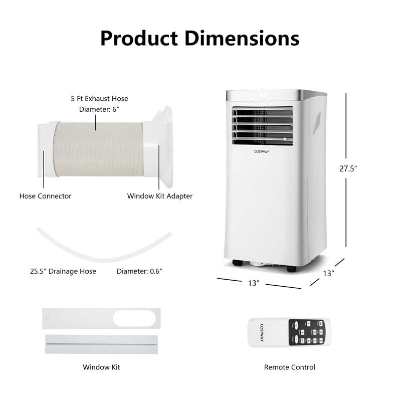 10000 BTU 3-in-1 Portable Air Conditioner Air Cooler Fan Dehumidifier with Remote Control & LED Smart Touch Panel