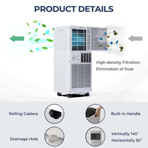 10000 BTU Portable Air Conditioner, 3-in-1 AC Unit Cooler w/ Dehumidifier & Fan for Room up to 350 Sq.Ft, Remote Control, 24H Timer, Window Kit