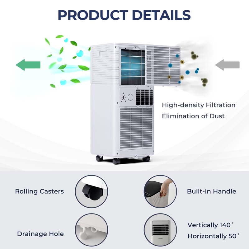 10000 BTU Portable Air Conditioner, 3-in-1 AC Unit Cooler w/ Dehumidifier & Fan for Room up to 350 Sq.Ft, Remote Control, 24H Timer, Window Kit