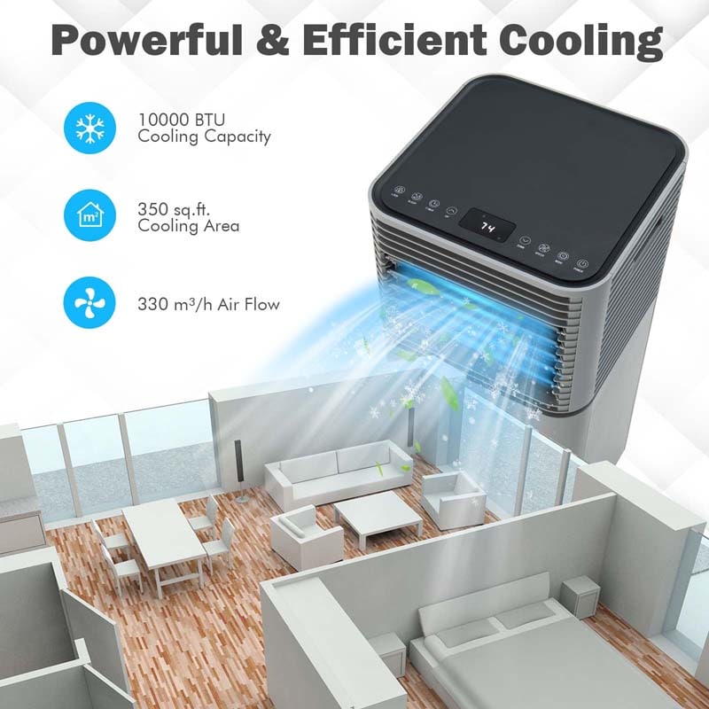 10000 BTU Portable Air Conditioner, 3-in-1 AC Unit Cooler w/ Dehumidifier & Fan for Room up to 350 Sq.Ft, Remote Control, 24H Timer, Window Kit