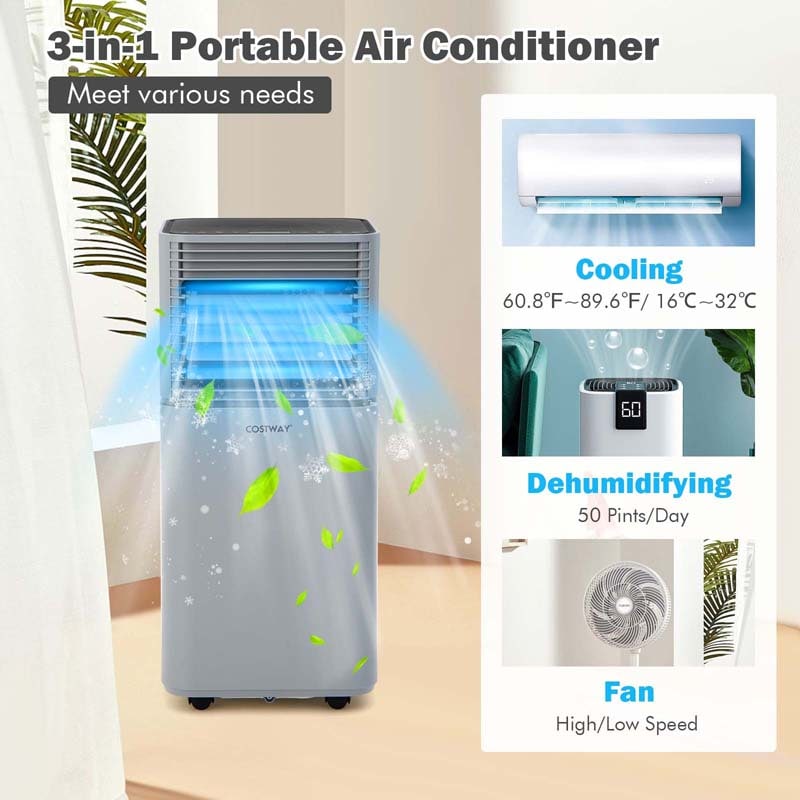 10000 BTU Portable Air Conditioner, 3-in-1 AC Unit Cooler w/ Dehumidifier & Fan for Room up to 350 Sq.Ft, Remote Control, 24H Timer, Window Kit